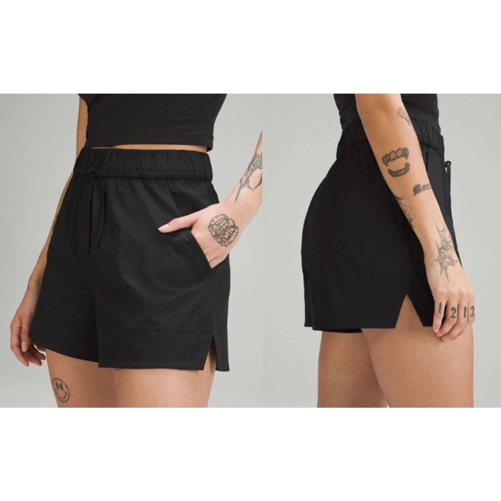Lululemon Cinchable Waist High Rise Woven Shorts 3.5 Black Size L LW7CPGS Wornx1